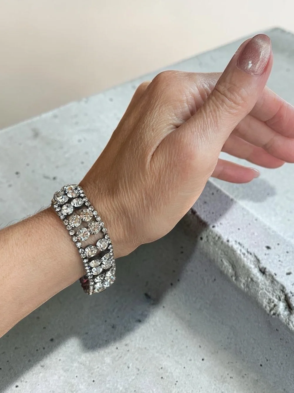 Vintage Style Multi Row Prong Set Rhinestone Statement Bracelet